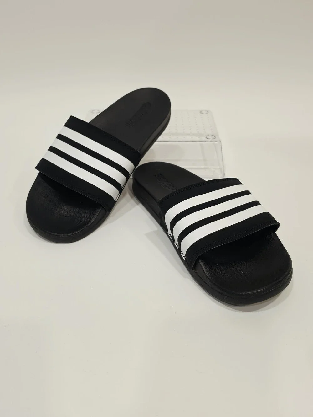Adidas Adilette Comfort Black and White Slide Sandals US Mens 8/Womens 9